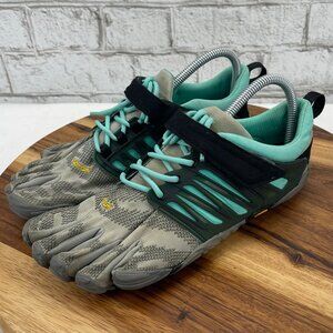 Vibram Fivefingers V-Train Womens 9.5-10 Grey Black Aqua Lace Up Cross Trainers